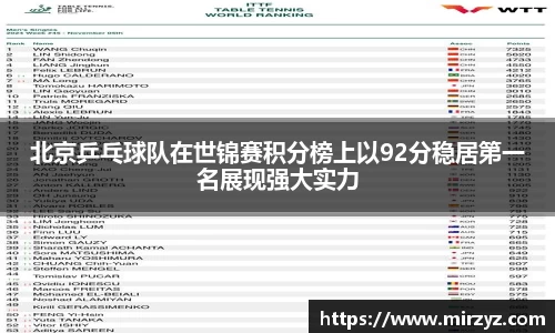 北京乒乓球队在世锦赛积分榜上以92分稳居第一名展现强大实力